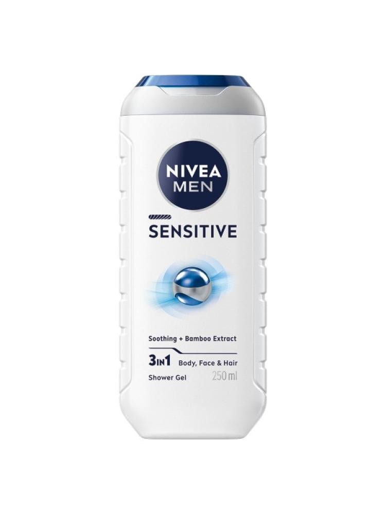 NIVEA MEN 3in1 Shower Gel Body Wash Sensitive Bamboo Extract Masculine Scent 250ml